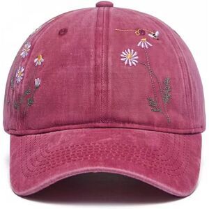 Unisex purple Daisy and Bee 100% Polyester Embroidered Adjustable Baseball Cap